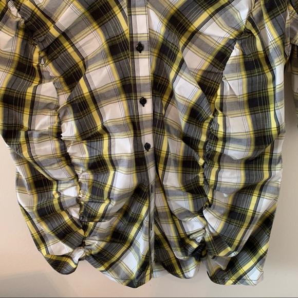Adam Jacobs Blouse Black Yellow Plaid SS Sz 16 - Picture 3 of 10